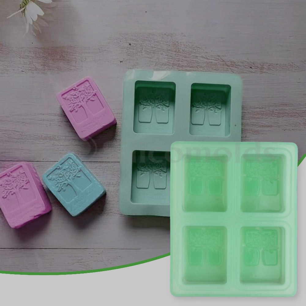 SILICOMOLDS - 125gms - Rectangular Tree Design - 4 Cavities Silicone Soap Mold- URP041SM
